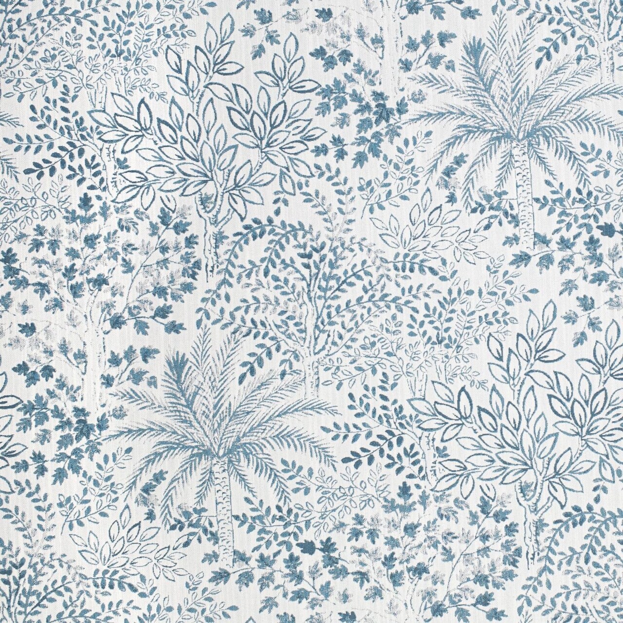 Aqua Teal Performance Grade Global-Inspired Toile Woven Pattern Upholstery Fabric by The Yard - SKU: Tien Ocean